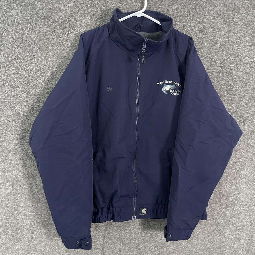 Carhartt Jacket Mens XLT Blue J72 NVY Lined Windbreaker Puget Sound Anglers